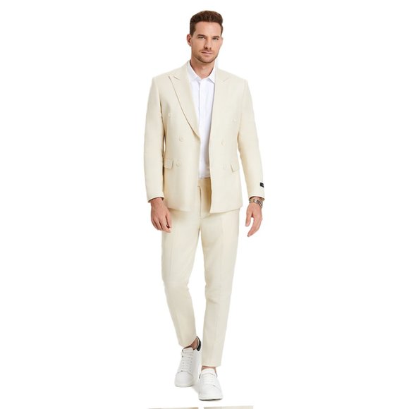 Linen Double Breasted 2pc Mens Suit, Tan - Picture 4 of 5